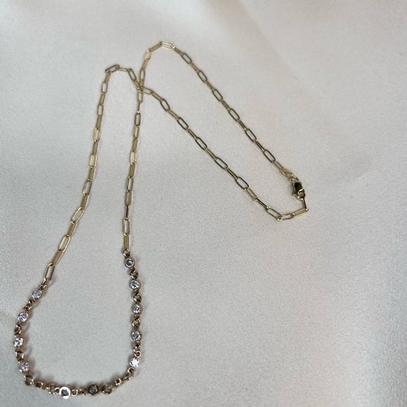 Stunning Basel Set Diamond In Paperclip Necklace Chain In 14K Yellow Gold 18" - Picture 7 of 16